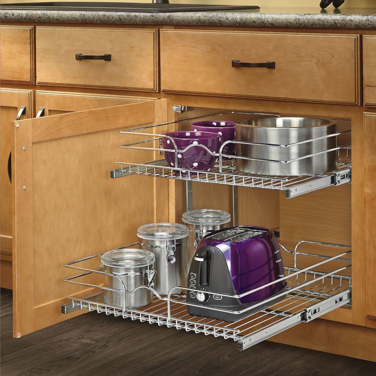 Rev-A-Shelf 12 Pullout 2 Tier Wire Basket Cookware Cabinet Organizer Chrome