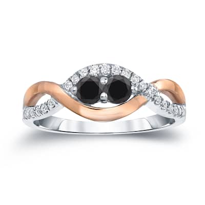 14k Two-Tone Rose Gold 1/2ct TDW 2-Stone Black Diamond Ring by Auriya