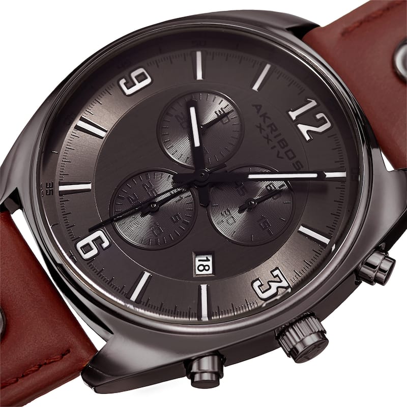 Akribos XXIV Men's Swiss Quartz Chronograph Multifunction Gun Strap Watch