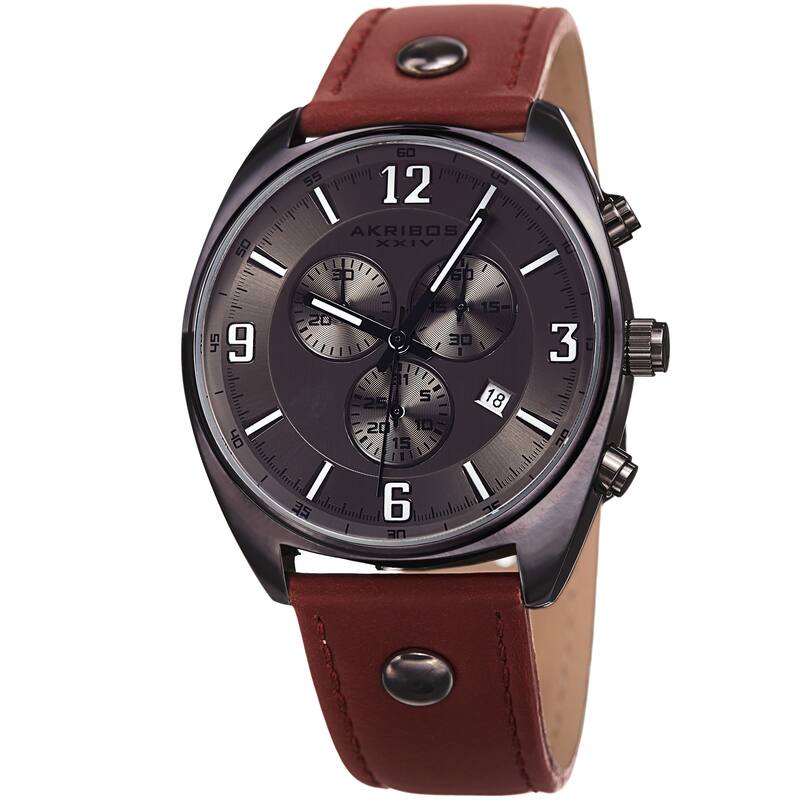 Akribos XXIV Men's Swiss Quartz Chronograph Multifunction Gun Strap Watch