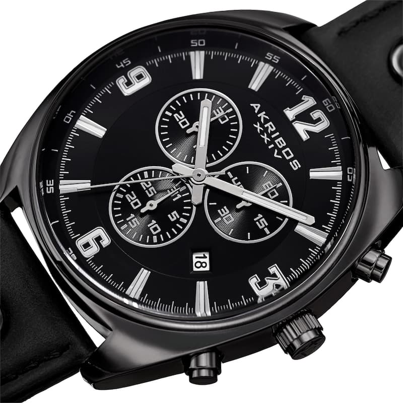 Akribos XXIV Men's Swiss Quartz Chronograph Multifunction Black Strap Watch