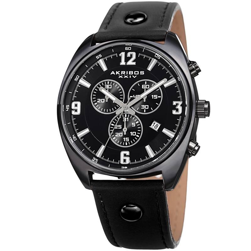Akribos XXIV Men's Swiss Quartz Chronograph Multifunction Black Strap Watch