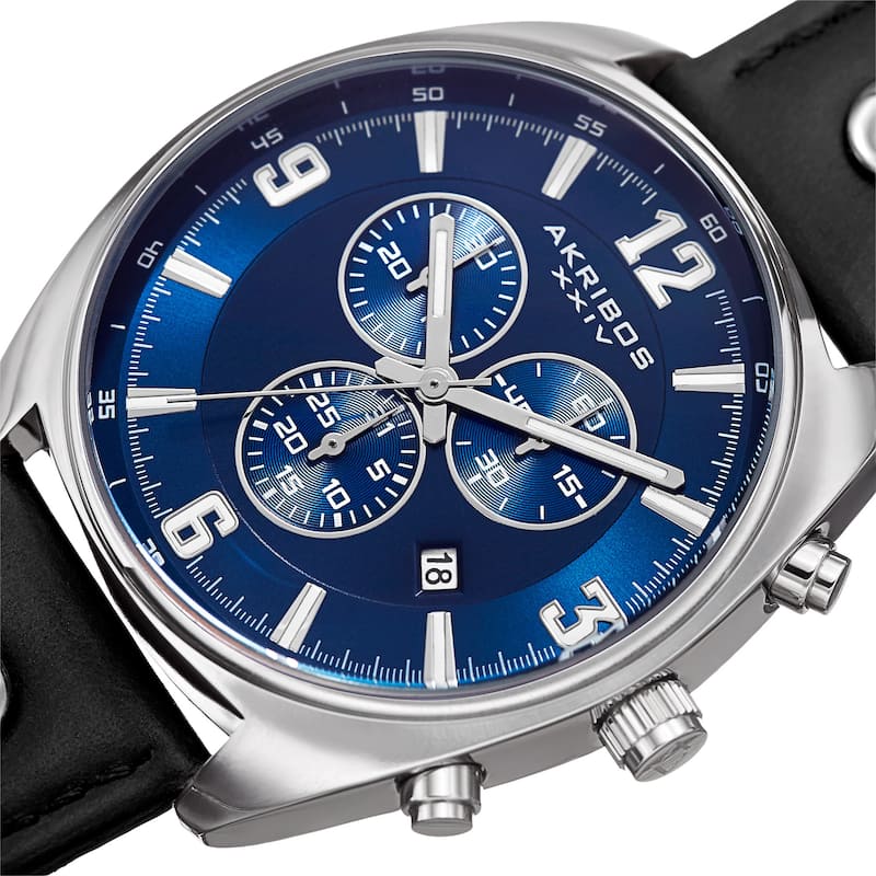 Akribos XXIV Men's Swiss Quartz Chronograph Multifunction Black/Blue Strap Watch