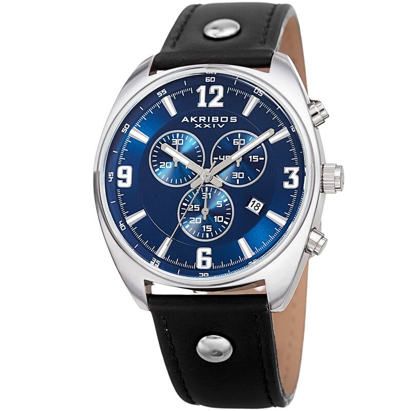 Akribos XXIV Men's Swiss Quartz Chronograph Multifunction Black/Blue Strap Watch