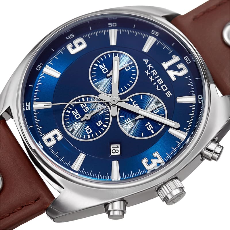 Akribos XXIV Men's Swiss Quartz Chronograph Multifunction Brown/Blue Strap Watch