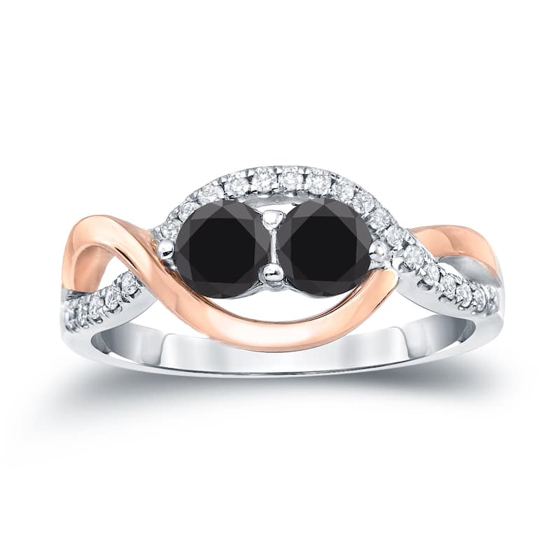 14k Two-Tone Rose Gold 1ct TDW Infinity 2-Stone Black Diamond Ring by Auriya