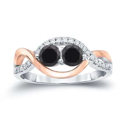 14k Two-Tone Rose Gold 1ct TDW Infinity 2-Stone Black Diamond Ring by Auriya