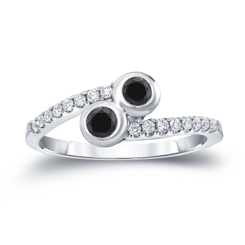 Auriya 14k Gold 1/2ctw Modern 2-stone Bezel Black Diamond Engagement Ring