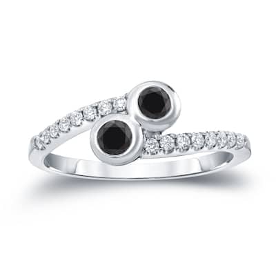 Auriya 14k Gold 1/2ctw Modern 2-stone Bezel Black Diamond Engagement Ring