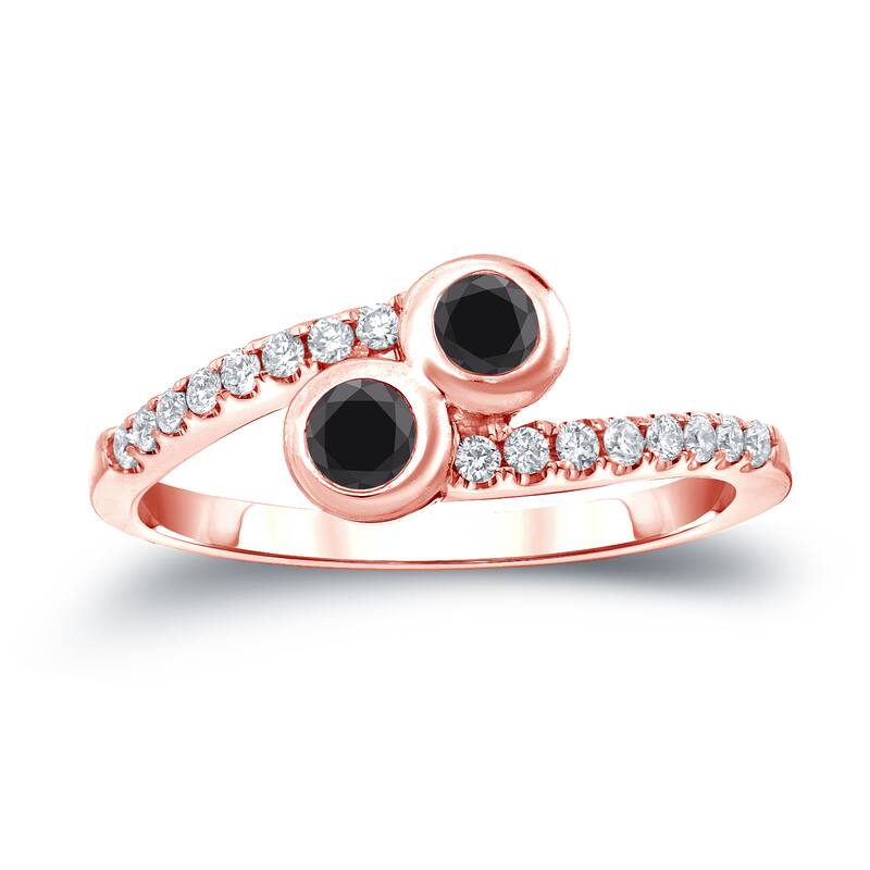 Auriya 14k Gold 1/2ctw Modern 2-stone Bezel Black Diamond Engagement Ring