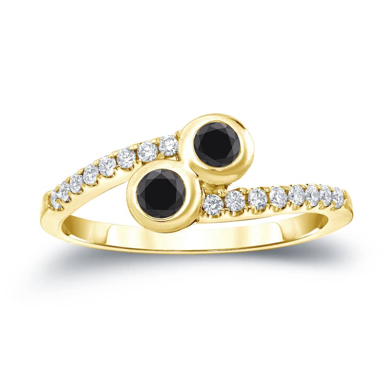 Auriya 14k Gold 1/2ctw Modern 2-stone Bezel Black Diamond Engagement Ring