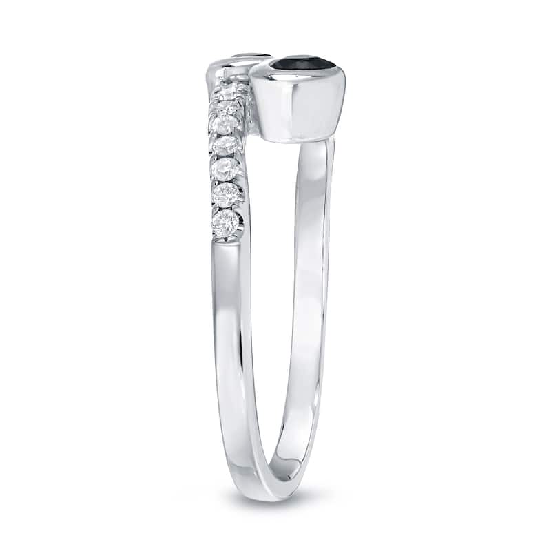 14k Gold Modern Round 1ct TDW 2-Stone Bezel Black Diamond Ring by Auriya