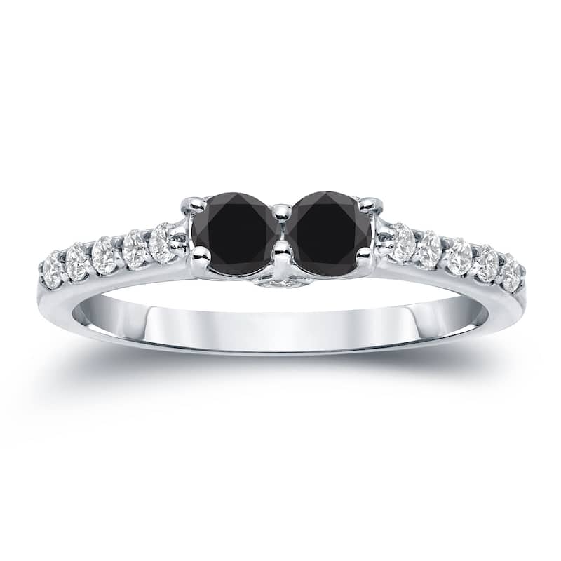 14k Gold Modern Round 3/4ct TDW 2-Stone Black Diamond Ring by Auriya (H-I, SI2-SI3)