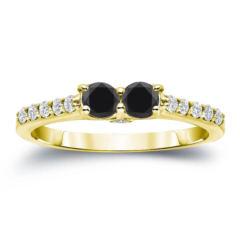14k Gold Modern Round 3/4ct TDW 2-Stone Black Diamond Ring by Auriya (H-I, SI2-SI3)