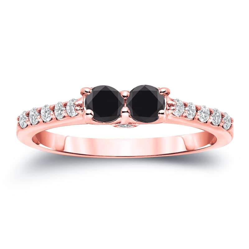 14k Gold Modern Round 3/4ct TDW 2-Stone Black Diamond Ring by Auriya (H-I, SI2-SI3)