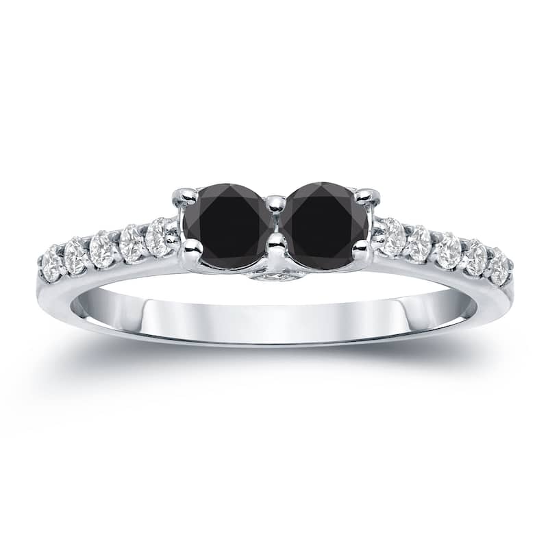 14k Gold Modern Round 1ct TDW 2-Stone Black Diamond Ring by Auriya
