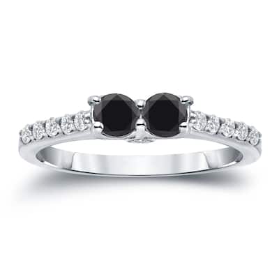 14k Gold Modern Round 1ct TDW 2-Stone Black Diamond Ring by Auriya