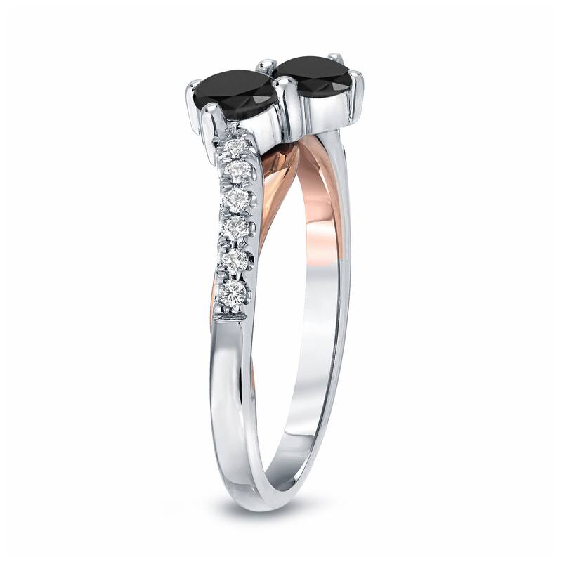 14k Two-Tone Rose Gold 1/2ct TDW 2-Stone Black Diamond Ring by Auriya