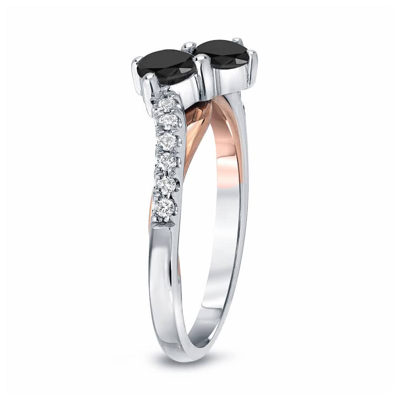 14k Two-Tone Rose Gold 3/4ct TDW 2-Stone Black Diamond Ring by Auriya (H-I, SI2-SI3)