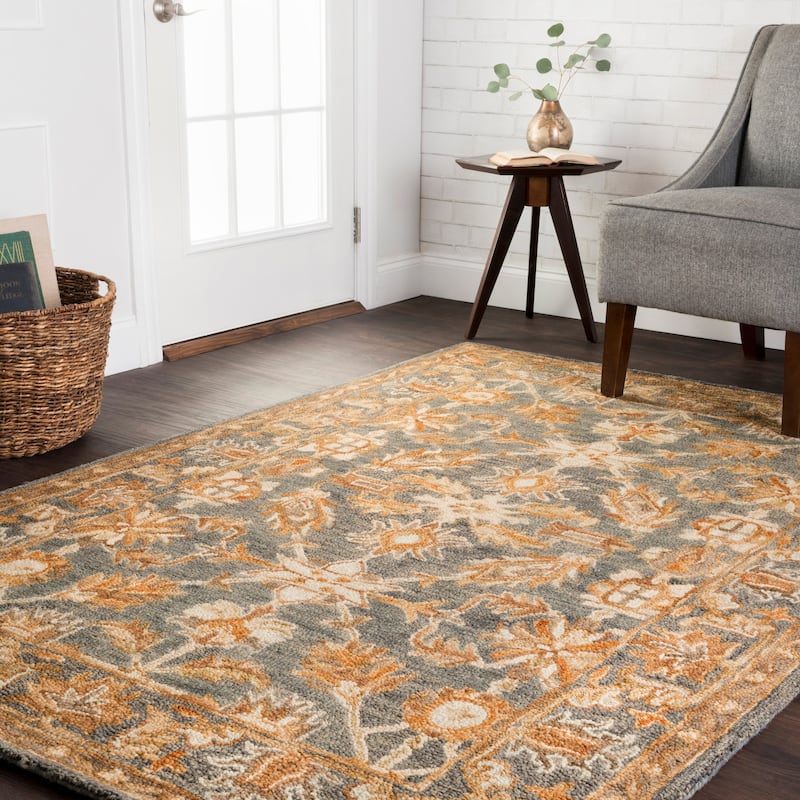 Alexander Home Madaline Victorian Botanical Hand-hooked 100% Wool Rug - 7'9" x 9'9" - Slate