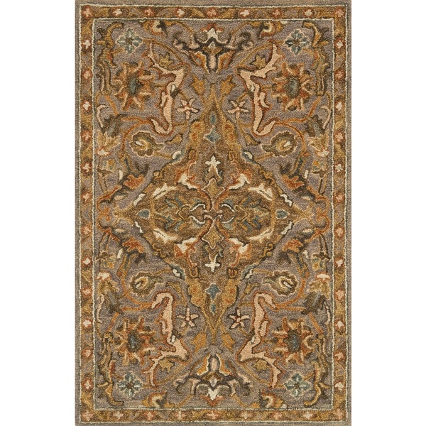 Hand-hooked Owen Grey/ Multi Wool Rug - 2'3 x 3'9