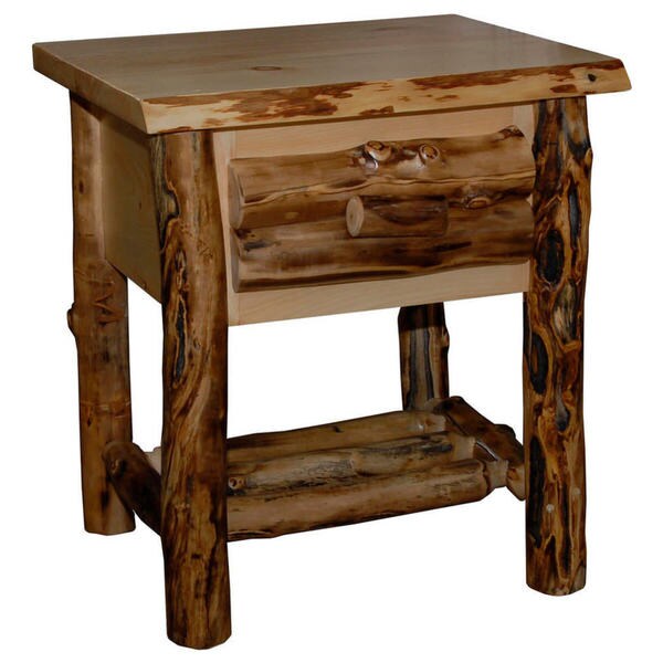 Rustic Aspen Log 1 Drawer Nightstand - Brown