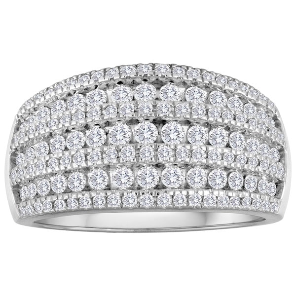 10K White Gold 1ct TDW Diamond Cluster Wedding Band - White I-J