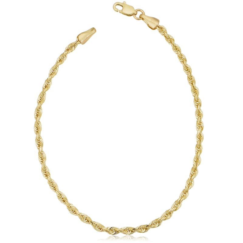 Fremada Unisex 14k Yellow Gold 2.5-mm Solid Rope Chain 7.5 or 8.5-inch Bracelet
