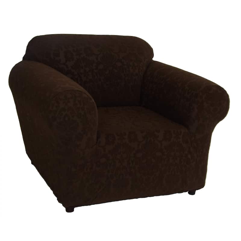 Floral Jacquard Brown Stretch Chair Clipcover - Brown