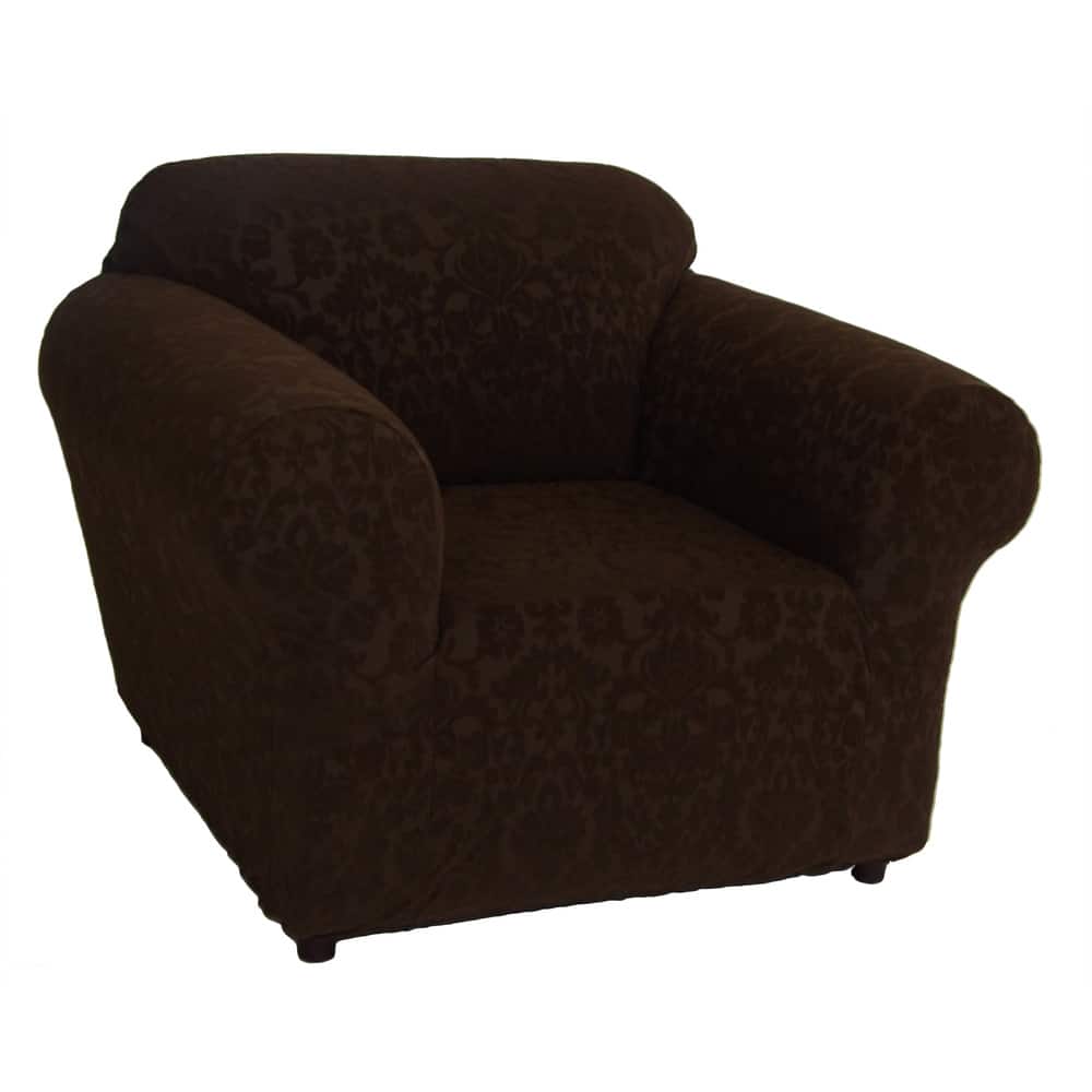 Floral Jacquard Brown Stretch Chair Clipcover