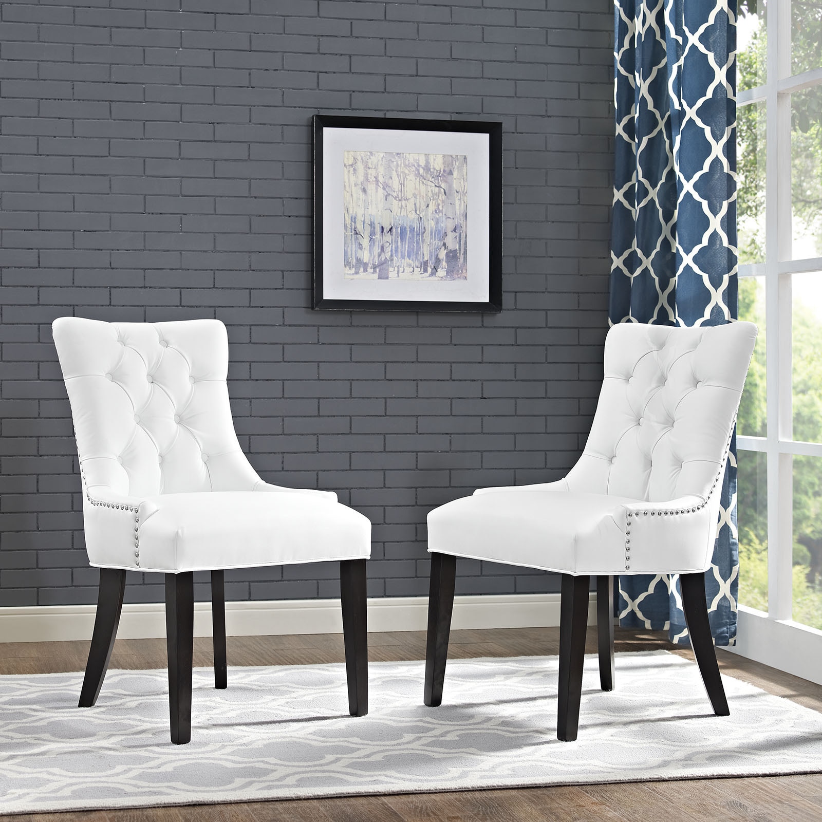 white tufted dining chairs