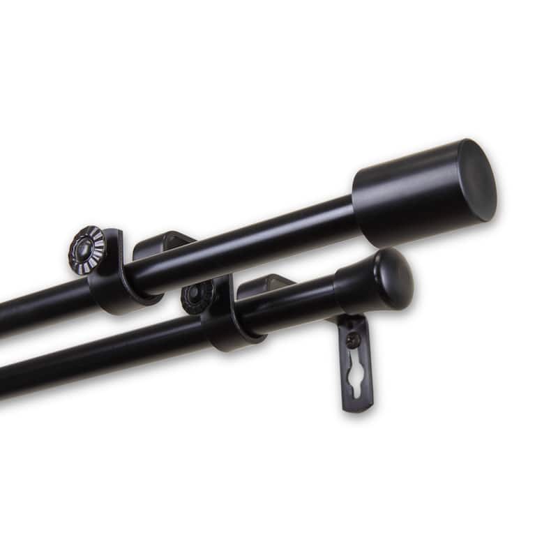 Angela 5/8-inch Adjustable Double Curtain Rod - 28-48 Inch - Black