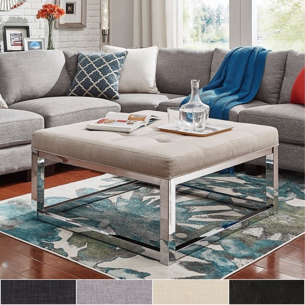 slide 2 of 27, Solene Square Base Ottoman Coffee Table - Chrome by iNSPIRE Q Bold