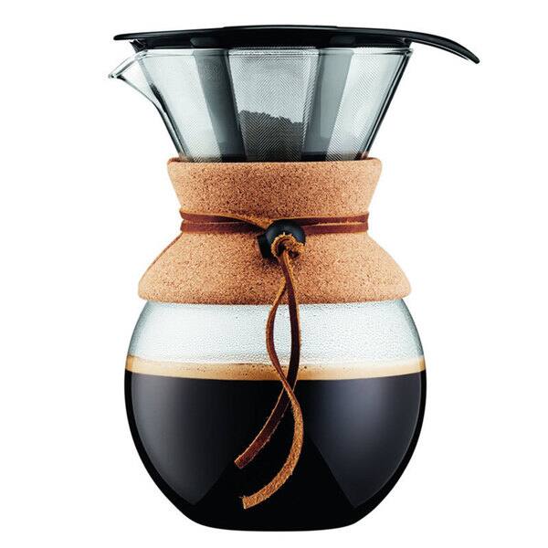 Bodum Pour Over Coffee Maker with Filter, 34 Ounce, 1 Liter, Cork Band