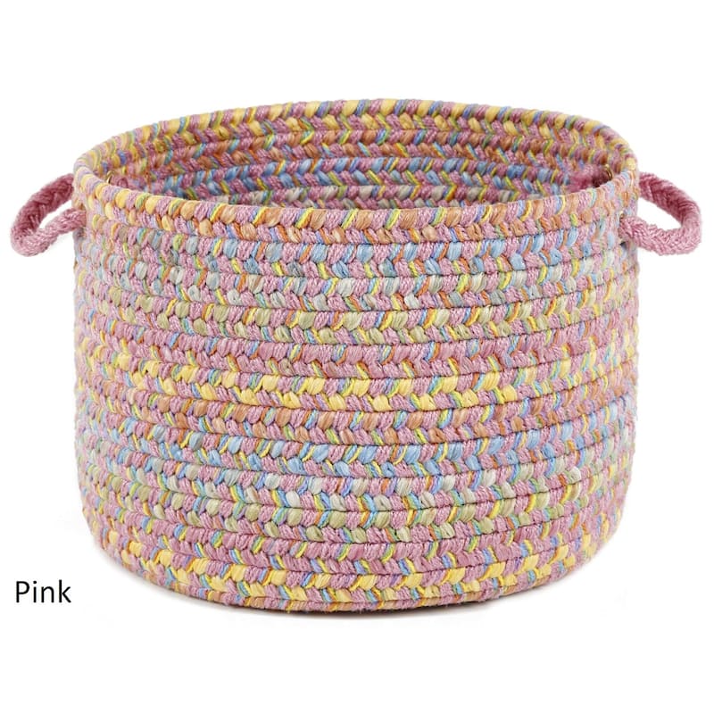 Playful Multicolored Braided Basket by Rhody Rug - Pink