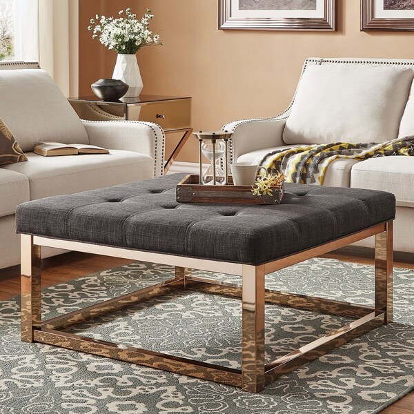 Solene Square Base Ottoman Coffee Table Champagne Gold by iNSPIRE Q