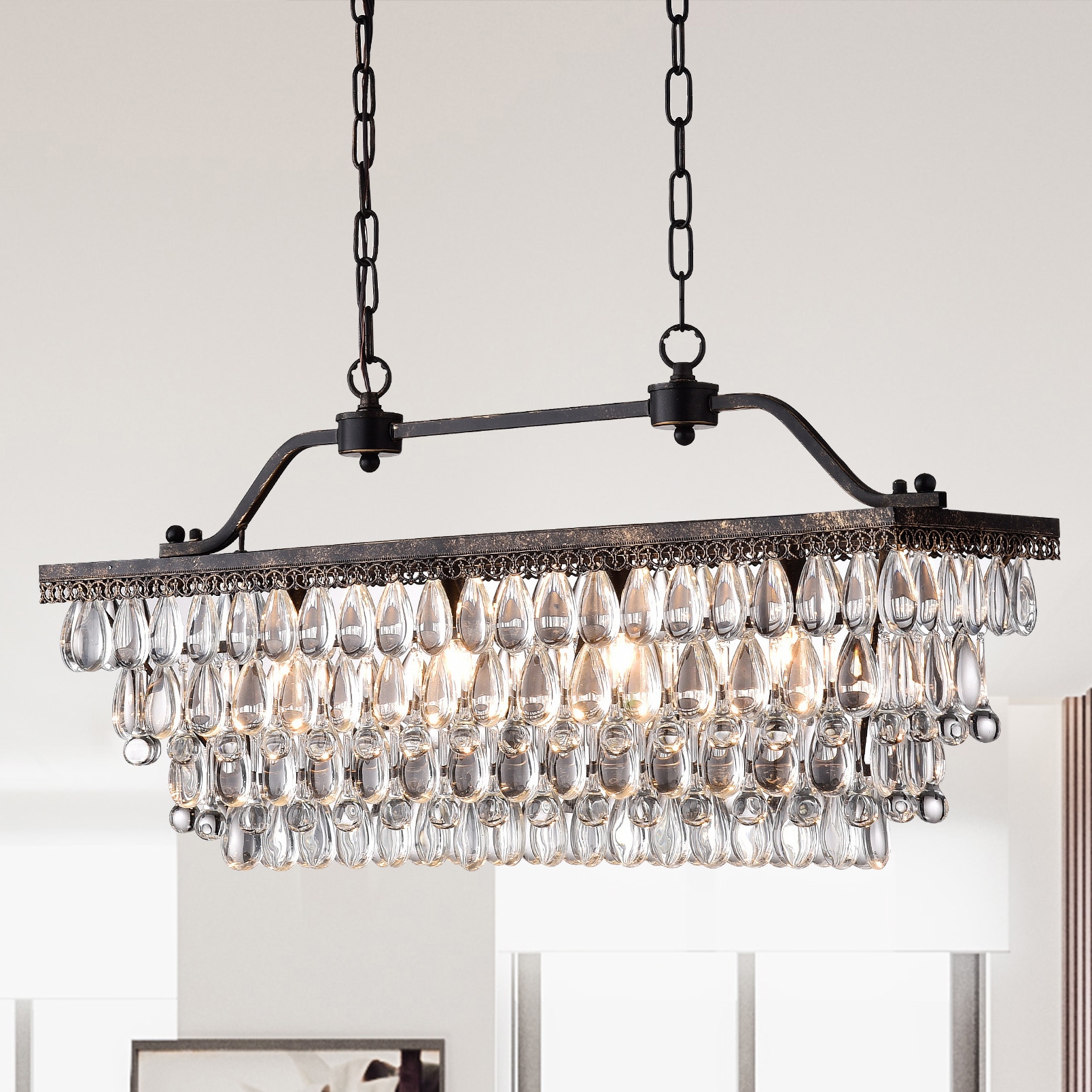 Warehouse of Tiffany Ikraam Glass and Bronze Rectangular Pendant Light Fixture