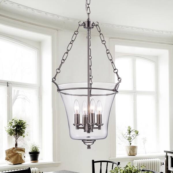 slide 1 of 1, Reagan Nickel and Glass Jar-Shaped Pendant Light Fixture (15 in.) - Silver