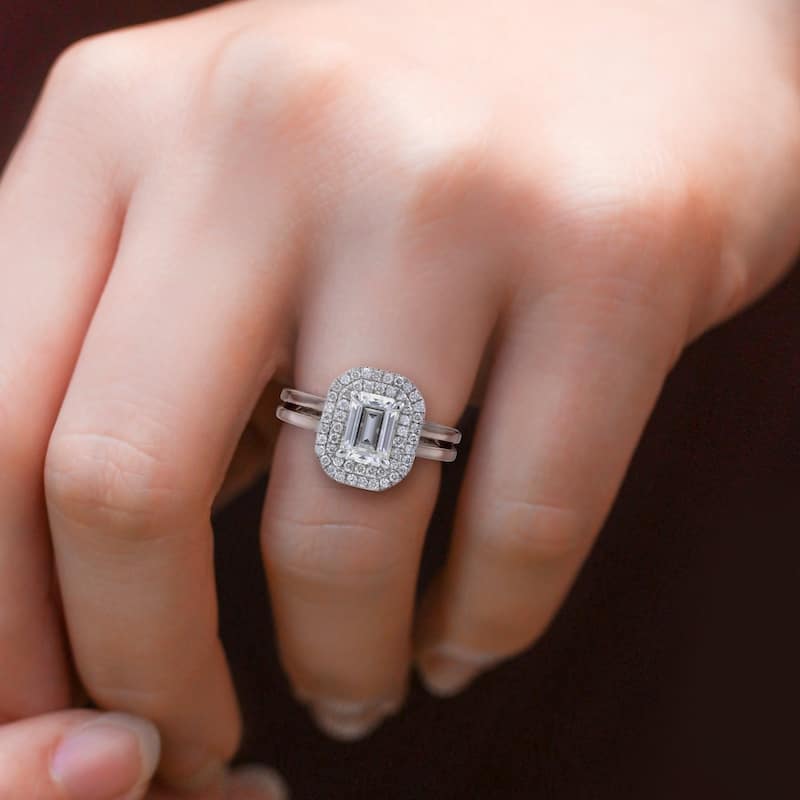 Annello by Kobelli 14k Gold 1ct Emerald Moissanite and 1/3ct TDW Diamonds Parallel Split Shank Engagement Ring