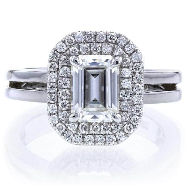 Annello by Kobelli 14k Gold 1ct Emerald Moissanite and 1/3ct TDW Diamonds Parallel Split Shank Engagement Ring