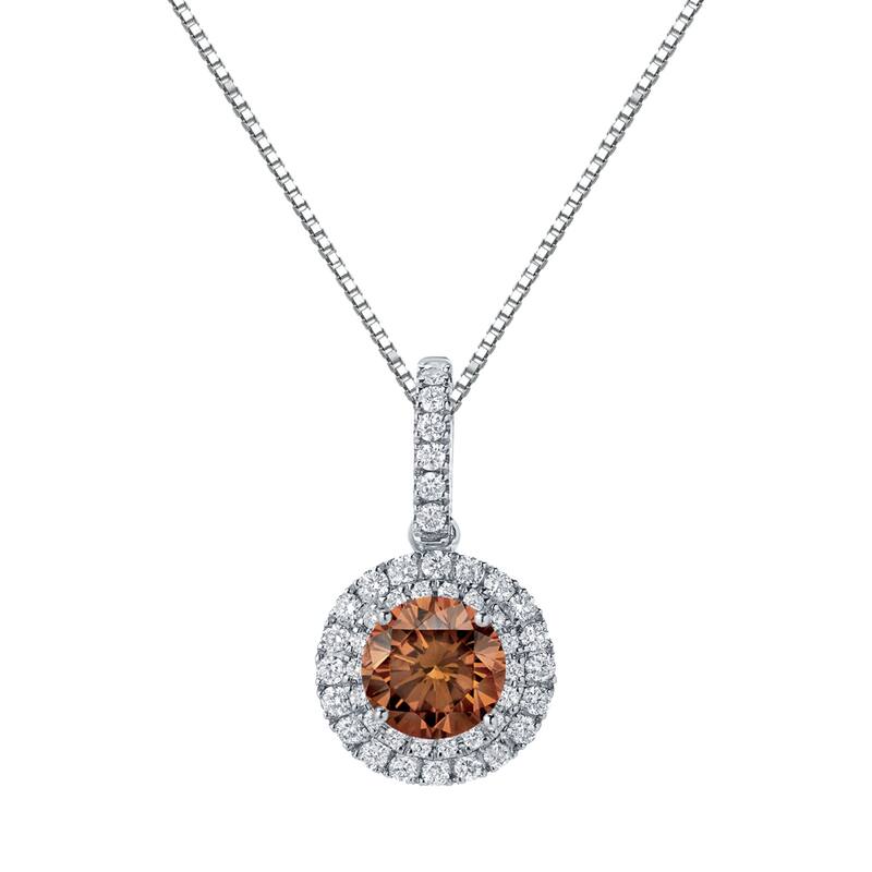 Auriya 14k Gold 2 3/5ct TDW Round Double Halo Brown Diamond Necklace (H-I, SI1-SI2)