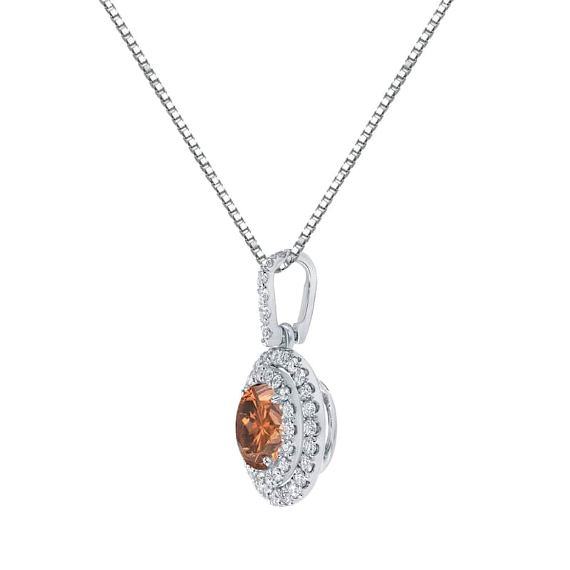 Auriya 14k Gold 2 3/5ct TDW Round Double Halo Brown Diamond Necklace (H-I, SI1-SI2)