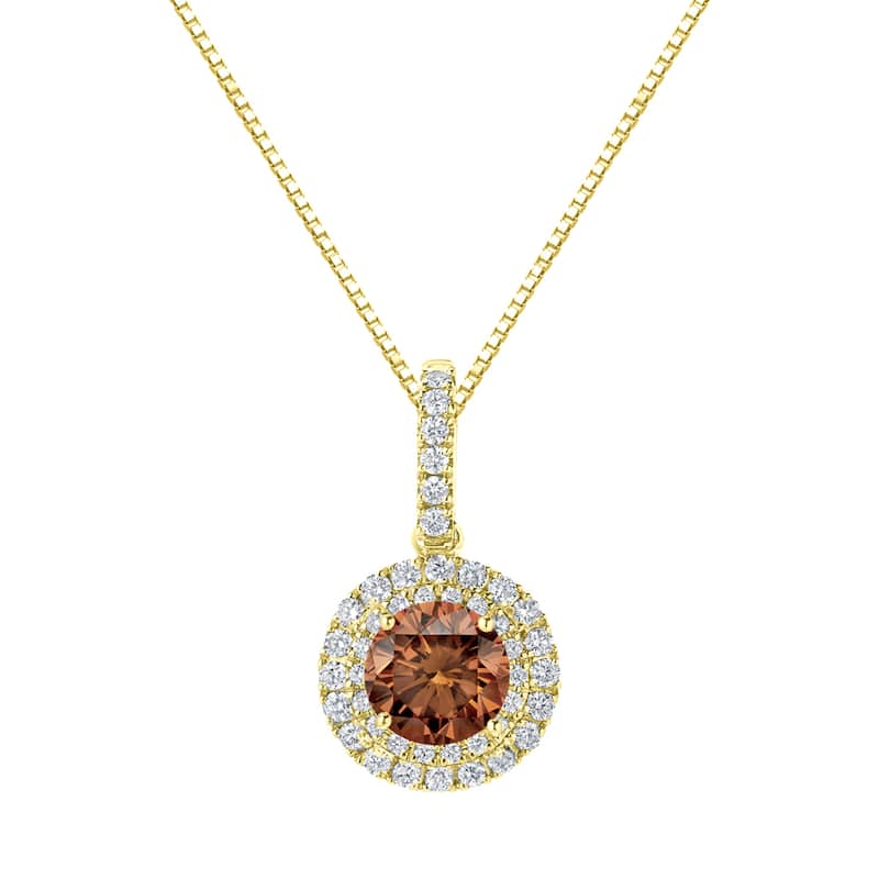 Auriya 14k Gold 2 3/5ct TDW Round Double Halo Brown Diamond Necklace (H-I, SI1-SI2)