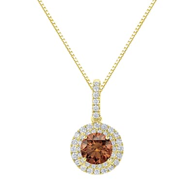 Auriya 14k Gold 2 3/5ct TDW Round Double Halo Brown Diamond Necklace (H-I, SI1-SI2)