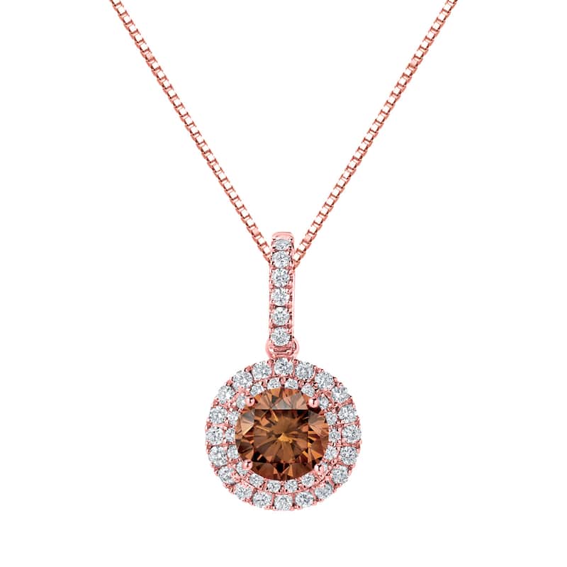 Auriya 14k Gold 2 3/5ct TDW Round Double Halo Brown Diamond Necklace (H-I, SI1-SI2)