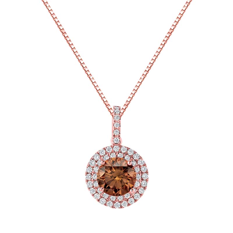 Auriya 14k Gold 3 1/8ct TDW Round Double Halo Brown Diamond Necklace (H-I, SI1-SI2)