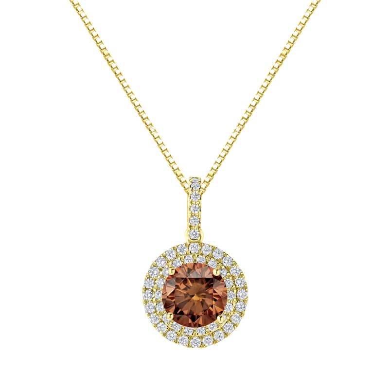 Auriya 14k Gold 3 1/8ct TDW Round Double Halo Brown Diamond Necklace (H-I, SI1-SI2)
