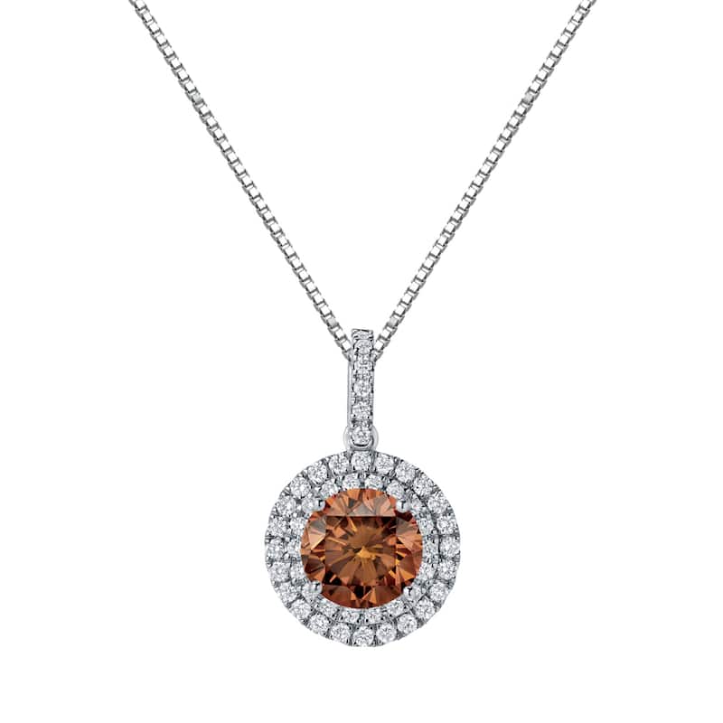 Auriya 14k Gold 3 1/8ct TDW Round Double Halo Brown Diamond Necklace (H-I, SI1-SI2)