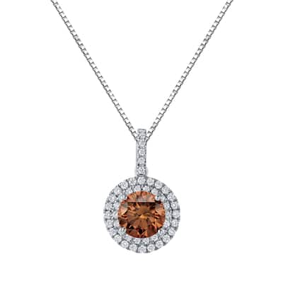 Auriya 14k Gold 3 1/8ct TDW Round Double Halo Brown Diamond Necklace (H-I, SI1-SI2)