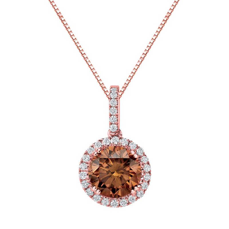 Auriya 14k Gold 2 1/4ct TDW Round Brown Diamond Halo Necklace (SI2-SI3) - Rose